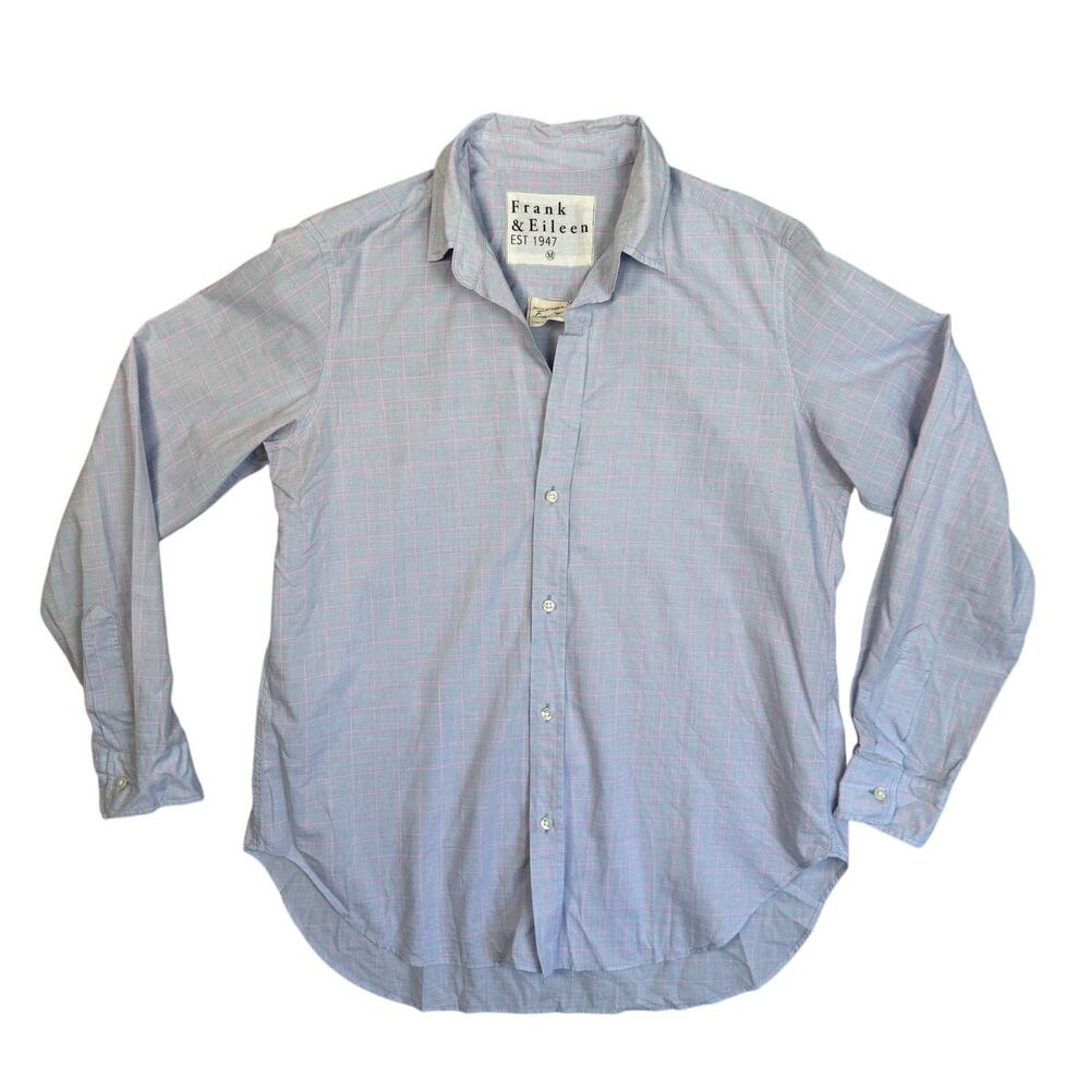 Frank & Eileen Frank Button Down Cotton Blue Pink Check Print Blouse Top M